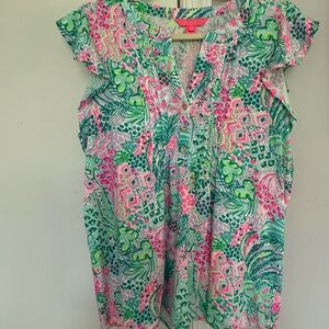Lilly Pulitzer Tropical Print Top in Pink and Green